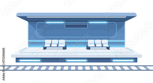 Futuristic train station platform with modern design and minimalist aesthetic