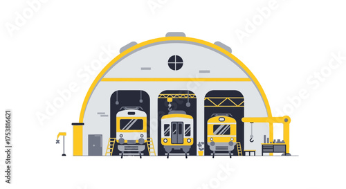 Illustration of a maintenance and repair facility for electric trains