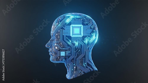 Digital Brain: A stunning visual representation of the human brain composed of intricate circuitry, embodying the fusion of technology and intelligence.