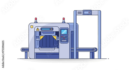 Illustration of Automated Security Scanning System with Conveyor Belt