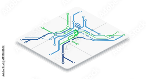 Isometric illustration of subway network transportation urban landscape