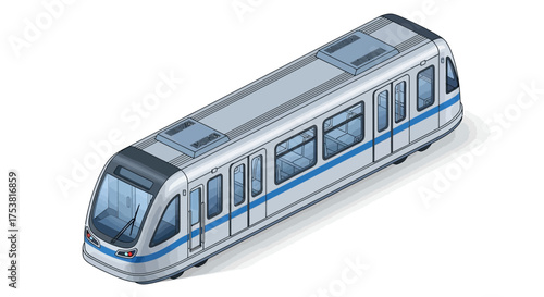 Isometric projection presenting the modern subway train design concept