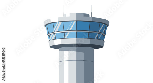 Modern airport control tower vector illustration on a white backdrop