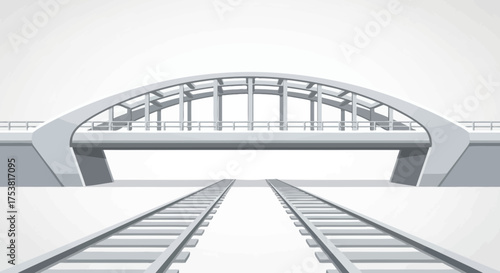 Modern Bridge and Railway Line Illustration with Monochromatic Scheme