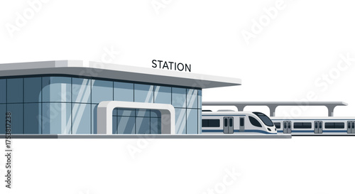 Modern train station with high speed train illustration for transport