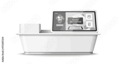 Monochrome airport self-service kiosk for ticket purchase and check-in