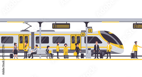 Platform hustle and bustle, train station ambiance with commuting people