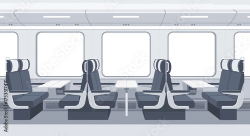 Stylized Interior Illustration of an Empty Train Carriage Seating Area