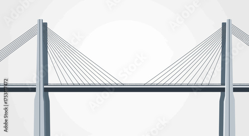 Symmetrical Suspension Bridge Graphic with Clean Lines and Serene Atmosphere