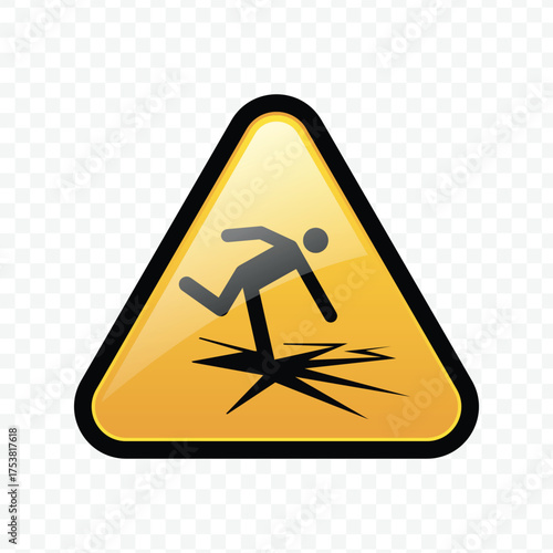 Slippery surface warning sign showing person falling into a crack