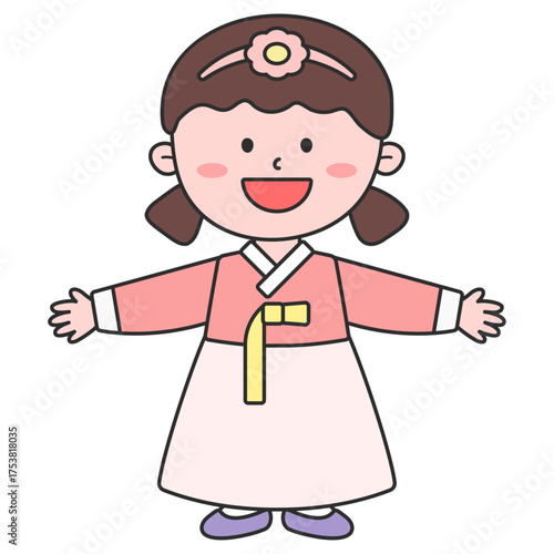 귀여운 여자아이 한복 인사 일러스트