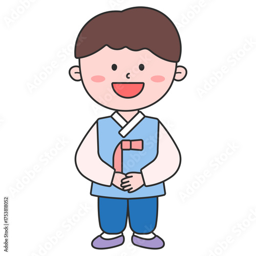 귀여운 남자아이 한복 인사 일러스트