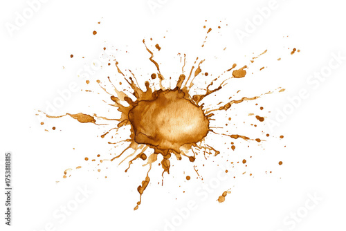 A burst of brown liquid, radiating outward in a starburst pattern.  The liquid is textured with splatter and drips