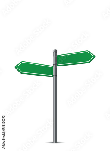 Vector 3d Realistic Green Direction Signpost with Two Blank Arrows Isolated. Street Road Guide Pointer. Signpost Design Template, Front View