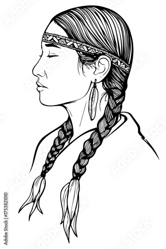 Graceful Native American Woman Profile illustration