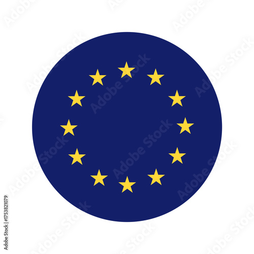 Flat European Union flag shaped as circle. Vector illustration. Icon design.	