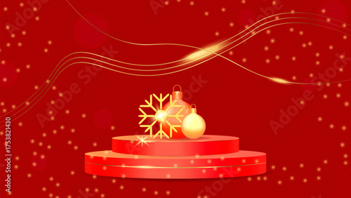 Festive Luxury Holiday podium Christmas New Year. Postcard banner design. For festive marketing ads web banner and seasonal event promotion. Vector illustration.
