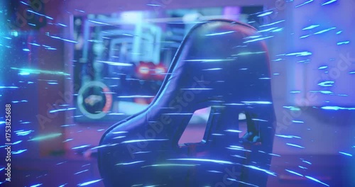 At scene start faint blue streaks swirling around gaming chair highlighting ambient lighting