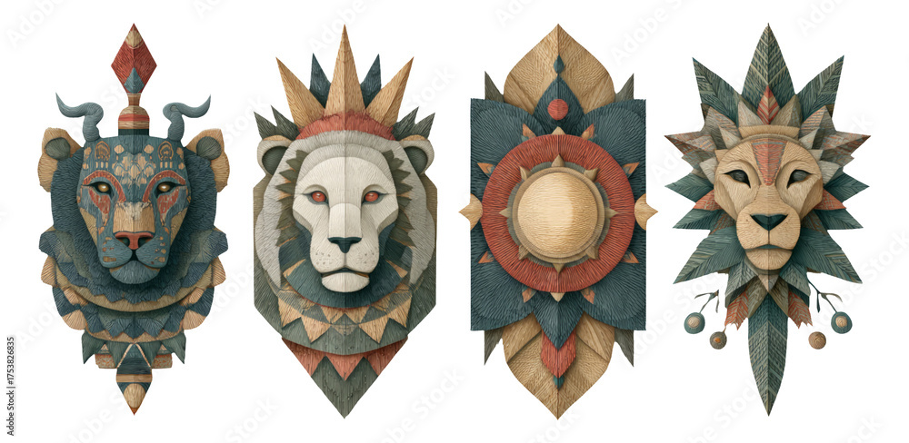 Obraz premium Colorful and Artistic Animal Mask Illustrations for Decorative Purposes