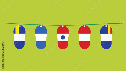 Vector art of festive bunting with colorful beach themed flags strung together, creating a cheerful and summery atmosphere for a party
