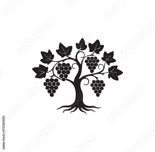 Symmetrical Grapevine Tree Silhouette – Winemaking and Farming Design