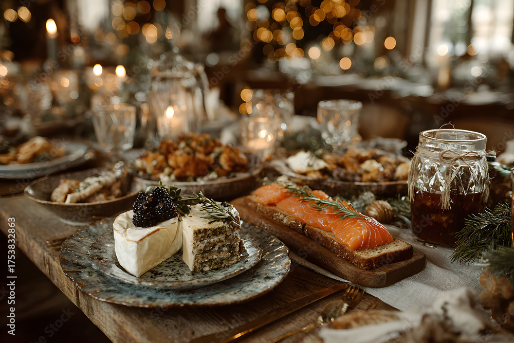 Naklejka premium Christmas table with food