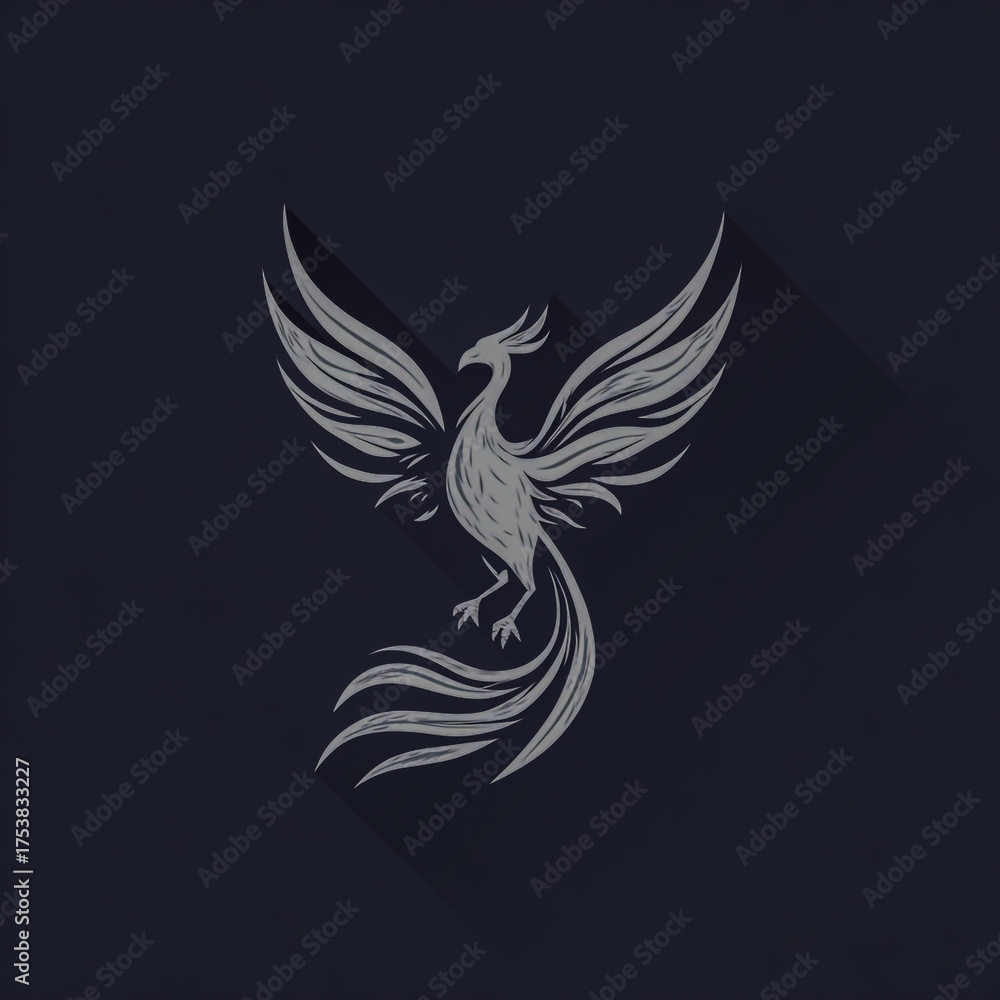 Fototapeta premium A majestic phoenix with outstretched wings, rendered in a dark, textured style, symbolizing rebirth and transformation against a deep background