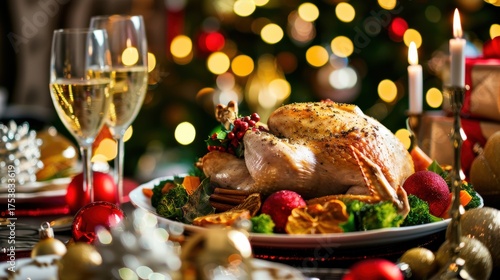 Christmas Dinner Turkey: The Iconic Centerpiece of Festive Holiday Meals – Showcasing Juicy, Herb-Roasted Perfection, Garnished with Cranberries, Rosemary, and Gravy, Ideal for Family Gatherings, Holi