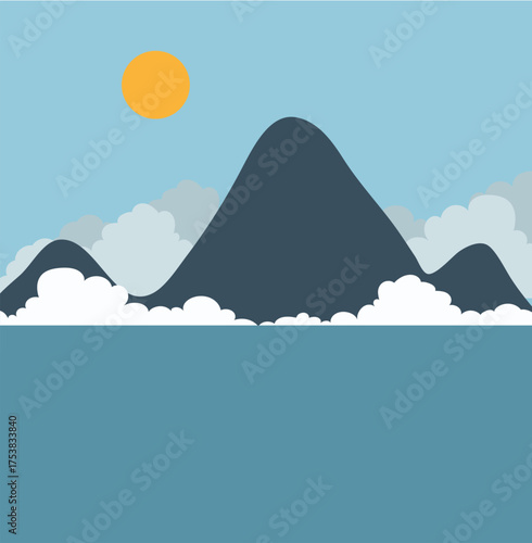 A minimalist landscape collection featuring abstract mountain and sunset scenes in flat color style. The artwork uses geometric shapes, simple compositions, and vibrant color palettes to create modern