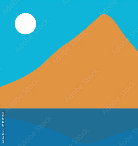 A minimalist landscape collection featuring abstract mountain and sunset scenes in flat color style. The artwork uses geometric shapes, simple compositions, and vibrant color palettes to create modern
