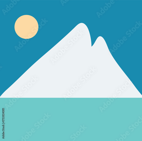 A minimalist landscape collection featuring abstract mountain and sunset scenes in flat color style. The artwork uses geometric shapes, simple compositions, and vibrant color palettes to create modern