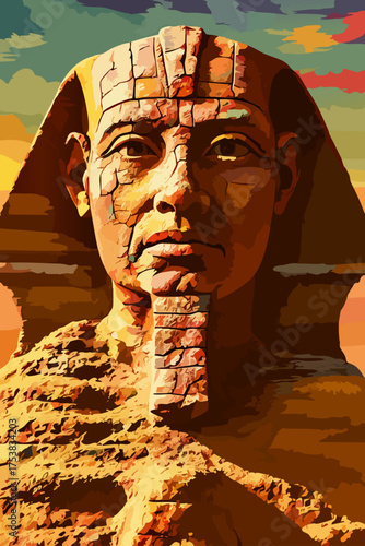 Vibrant Digital Painting of the Great Sphinx of Giza Portrait