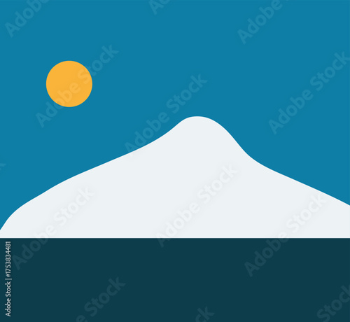 A minimalist landscape collection featuring abstract mountain and sunset scenes in flat color style. The artwork uses geometric shapes, simple compositions, and vibrant color palettes to create modern