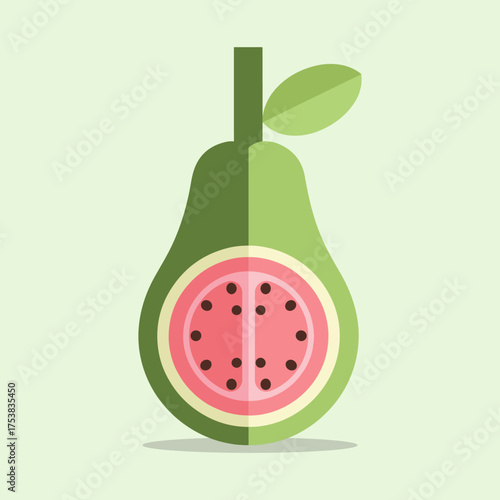 Flat Guava Fruit Illustration Using Geometric Shapes and Vibrant Colors