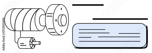 Rotational motor with cylindrical parts aligned beside a text block. Ideal for engineering, mechanics, motor design, industrial processes, technical guides, machinery, simple flat metaphor