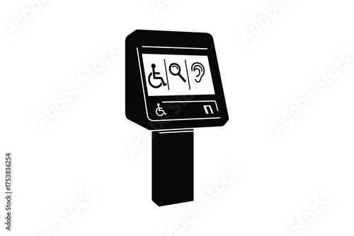 Accessibility kiosk with icons for disabled and hearing Vector Illustration