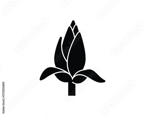 Banana Flower Bud Minimalist Black Glyph Vector Illustration