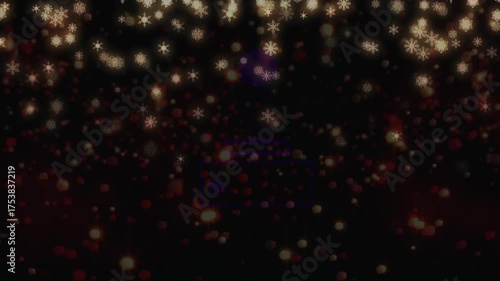 At scene start golden snowflakes and bokeh lights drifting down dispersing fading for holiday mood