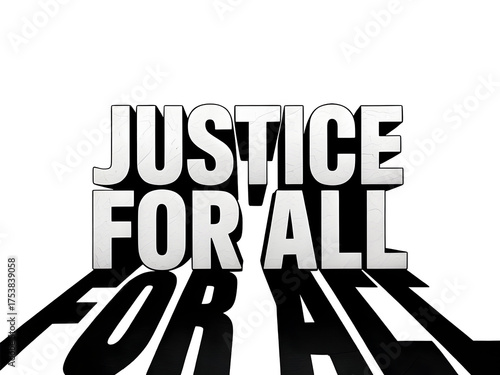 Justice For All motivational typography with powerful, cracked white lettering against a dramatic black background, conveying equality and freedom.
