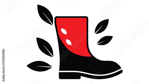 Illustration of a rubber boot surrounded by falling leaves autumn weather and seasonal concept