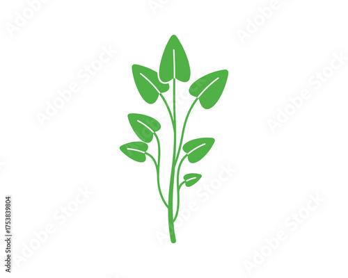 Green Plant Stem with Leaves Vector Illustration