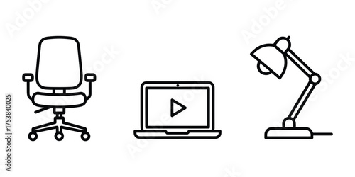 Home Office Workspace Elements Icons Vector Illustration