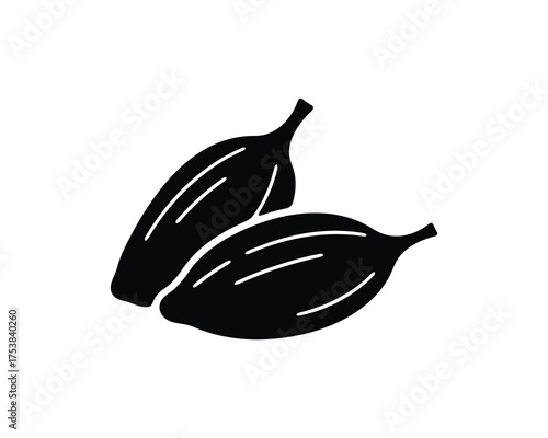 Large Cardamom Pods Black Silhouette Spice Vector Illustration