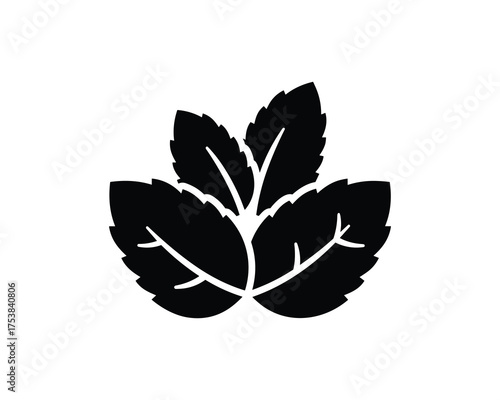 Mint Leaves Trio Black Silhouette Vector Illustration