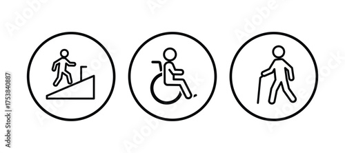 Mobility and Accessibility Icons in Circles Vector Set