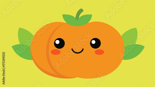 Vector art of charming cartoon persimmon with a sweet smile and leafy accents, ideal for autumnthemed designs and childrens illustrations