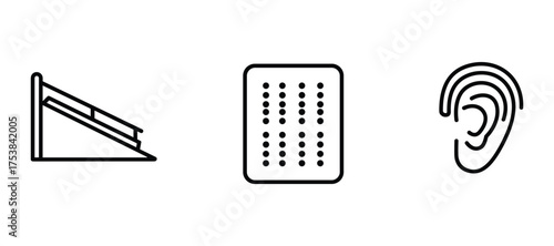 Ramp, Braille, and Hearing Accessibility Line Icons