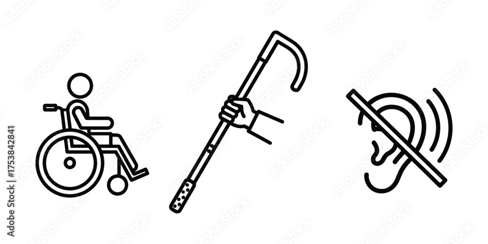Obraz premium Set of Disability and Accessibility Outline Icons Vector Illustration