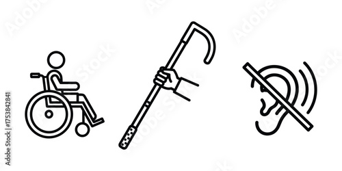 Set of Disability and Accessibility Outline Icons Vector Illustration