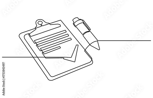 Continuous one line drawing of Hand signing contract agreement paper vector illustration. Editable outline